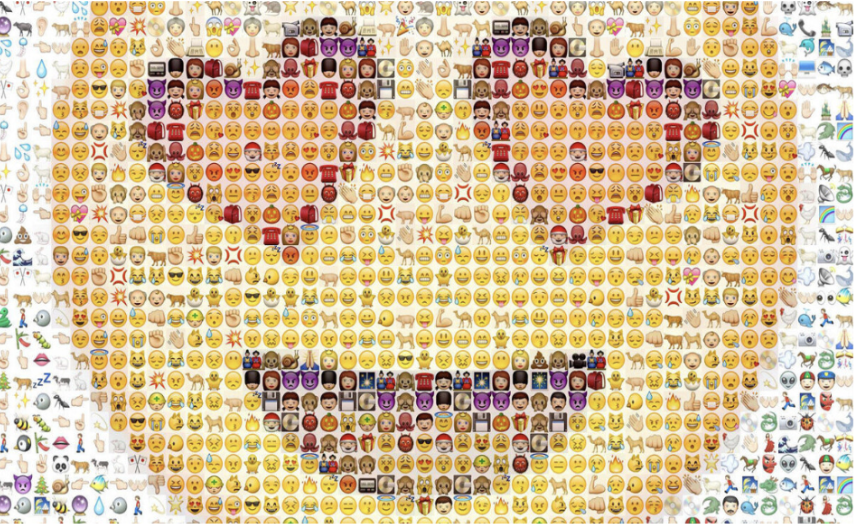A compilation of the emojis introduced by Apple, merged into a heart-eye emoji, visually represents the extensive collection added throughout the years.